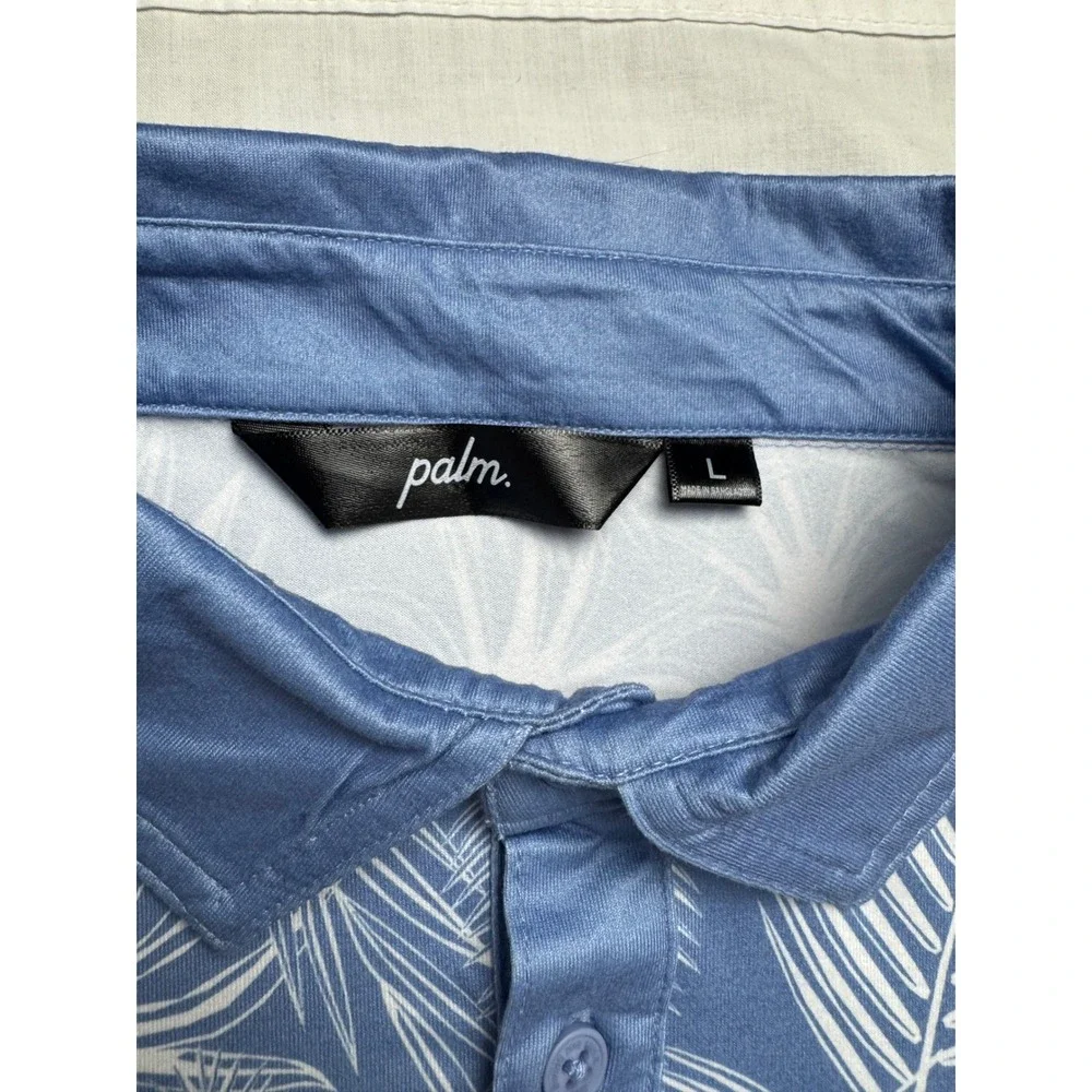 Palm Golf Co Overlook Polo Ashleigh Blue Tropical Palm Leaf Golf Shirt Mens L - Picture 6 of 13